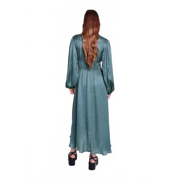 NEW MAJE satin look maxi dress in emerald green - mordernwear.com NEW MAJE satin look maxi dress in emerald green - mordernwear.com